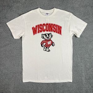 Wisconsin Badgers T Shirt Size Medium Spellout Arch Logo Delta Pro Weight NWT